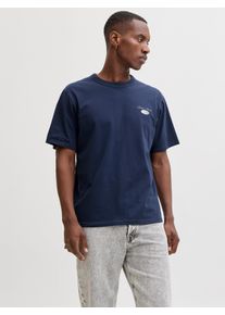 Jack & Jones Rundhalsshirt JACK & JONES "JJEDOVER GRAPHIC TEE SS CREW NECK SN", Herren, Gr. XS, navy blazer, Jersey, Obermaterial: 100% Baumwolle, bedruckt, relaxed fit normal, Rundhals, Shirts Rundhalsshirt, Baumwolle, relaxed fit