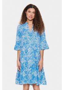 Blusenkleid Saint Tropez "EdaSZ Dress", Damen, Gr. S, N-Gr, blau (campanula soft zigzag), Web, Obermaterial: 100% Viskose, gemustert, knieumspielend, V-Ausschnitt, Volant, Kleider Blusenkleid, Sommerkleid, Tunikakleid mit Volant und 3/4 &Auml;rmel