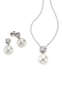 Ohrring und Ketten Set Firetti "Multipack Schmuck Geschenk Silber 925 Halskette Ohrstecker Perlschmuck", wei&szlig; (silberfarben, wei&szlig;, kristallwei&szlig;, kristallwei&szlig;), Schmuck_Sets, Damen, Perlen, Silber 925 (Sterlingsilber), Ohrring und Ketten Set, mit Zirkonia (synth.) - mit Muschelkernperlen