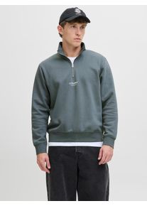 Jack & Jones Sweatshirt JACK & JONES "JJESOHO SWEAT QUARTER ZIP HN NOOS", Herren, Gr. S, stormy weather, angeraute Sweatware, Obermaterial: 80% Baumwolle, 20% Polyester, bedruckt, relaxed fit normal, hoch geschlossener Ausschnitt, Rippb&uuml;ndchen, Sweatshirts Sweatshirt, Baumwollmischung, relaxed fit