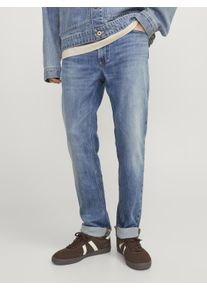 Jack & Jones Regular-fit-Jeans JACK & JONES "JJICLARK im Used-Look, Stretchkomfort und niedrige Leibh&ouml;he", Herren, Gr. 34, L&auml;nge 34, blau (blau denim), Denim/Jeans, Obermaterial: 98% Baumwolle, 2% Elasthan, Abriebeffekte, regular fit lang, Jeans Regular-fit-Jeans, Baumwollmischung, regular fit