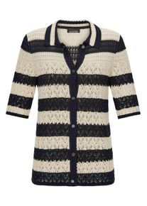 Strickjacke GOLDNER "Kurzgr&ouml;&szlig;e Ajourjacke in maritimen Look", Damen, Gr. 24, schwarz (stein, schwarz, gemustert), Obermaterial: 50% Baumwolle CO. 50% Polyacryl PAN., Strickjacken Strickjacke, Ajourstrick mit Ringel