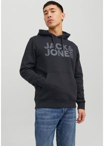Jack & Jones Kapuzensweatshirt JACK & JONES "JJECORP LOGO SWEAT HOOD NOOS", Herren, Gr. M, schwarz, angeraute Sweatware, Obermaterial: 61% Polyester, 39% Baumwolle, bedruckt, regular fit normal, Rundhals, Rippb&uuml;ndchen, Sweatshirts Kapuzensweatshirt, Baumwollmischung, regular fit