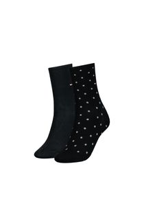 Socken Tommy Hilfiger "TH WOMEN SOCK DOT 2P", Damen, Gr. 39-42, schwarz, Baumwollmischung, gepunktet, uni, normal, Socken Socken, mit feinem Rippenb&uuml;ndchen und Logostickerei