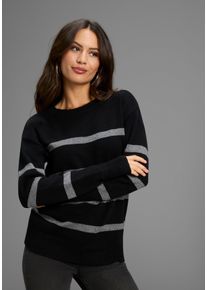 Strickpullover Laura Scott, Damen, Gr. 40/42, schwarz (schwarz glitzer), Strick, Obermaterial: 50% Viskose, 25% Polyester, 20% Polyamid, 5% metallisierte Fasern, gestreift, festlich, figurumspielend h&uuml;ftbedeckend, Rundhals, Rippb&uuml;ndchen, Pullover Strickpullover, X-MAS Edition mit Glitzernden Streifen - NEUE KOLLEKTION