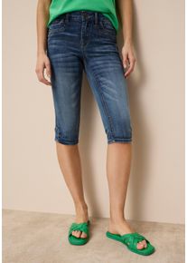 Caprijeans Arizona, Damen, Gr. 46, N-Gr, mid blau used, Denim/Jeans, Obermaterial: 76% Baumwolle, 16% Polyester, 7% Viskose, 1% Elasthan, unifarben, skinny fit 3/4-L&auml;nge, Jeans Caprijeans, Skinny Fit, 3/4-L&auml;nge, mit Eingrifftaschen und Ges&auml;&szlig;taschen
