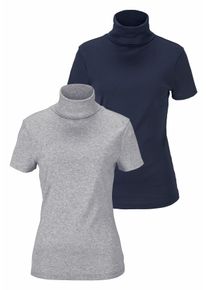 Rollkragenshirt Flashlights, Damen, Gr. 32/34 (XS), blau (grau, meliert, marine), Rippware, Obermaterial Melange: 95% Baumwolle, 5% Viskose. Obermaterial Uni: 100% Baumwolle, meliert, Basic, eng, abgesteppt, Shirts Rollkragenshirt, eng geschnitten, aus elastischem Material, im 2er-Pack, Topseller