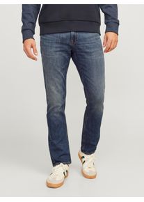Jack & Jones Regular-fit-Jeans JACK & JONES "JJICLARK im Used-Look, Stretchkomfort und niedrige Leibh&ouml;he", Herren, Gr. 34, L&auml;nge 30, blau (denim blau), Denim/Jeans, Obermaterial: 98% Baumwolle, 2% Elasthan, Abriebeffekte, regular fit lang, Jeans Regular-fit-Jeans, Baumwollmischung, regular fit