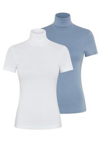 Rollkragenshirt Flashlights, Damen, Gr. 48/50 (XL), blau (hellblau, wei&szlig;), Rippware, Obermaterial: 100% Baumwolle, unifarben, Basic, eng, abgesteppt, Shirts Rollkragenshirt, eng geschnitten, aus elastischem Material, im 2er-Pack, Topseller