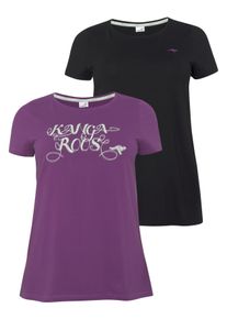 Longshirt Kangaroos, Damen, Gr. 40/42, lila (lila, schwarz), Jersey, Obermaterial: 60% Baumwolle, 40% Polyester, bedruckt, unifarben, figurumspielend Po-bedeckend, Rundhals, Shirts Longshirt, Kurzarm, figurumschmeichelnde Passform, gro&szlig;e Gr&ouml;&szlig;en, Topseller