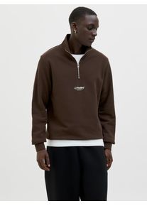 Jack & Jones Sweatshirt JACK & JONES "JJESOHO SWEAT QUARTER ZIP HN NOOS", Herren, Gr. S, delicioso, angeraute Sweatware, Obermaterial: 80% Baumwolle, 20% Polyester, bedruckt, relaxed fit normal, hoch geschlossener Ausschnitt, Rippb&uuml;ndchen, Sweatshirts Sweatshirt, Baumwollmischung, relaxed fit