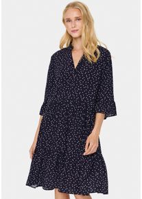 Blusenkleid Saint Tropez "EdaSZ Dress", Damen, Gr. XXL, N-Gr, blau (baritone ice mini hearts), Web, Obermaterial: 100% Viskose, gemustert, knieumspielend, V-Ausschnitt, Volant, Kleider Blusenkleid, Sommerkleid, Tunikakleid mit Volant und 3/4 &Auml;rmel