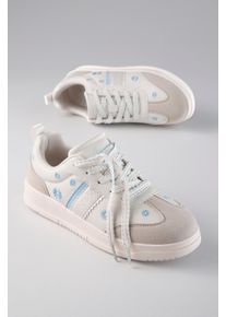 Plateausneaker ANISTON SHOES, Damen, Gr. 37, beige (sanftes wei&szlig;, hellblau), Lederimitat, Textil, gebl&uuml;mt, Schuhe Plateausneaker, Schn&uuml;rschuh, Freizeitschuh mit Blumenstickerei - NEUE KOLLEKTION