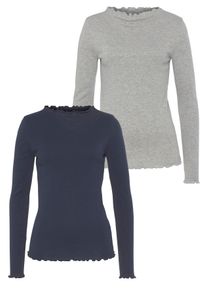 Langarmshirt Flashlights, Damen, Gr. 34, blau (marine, grau melange), Feinripp, Obermaterial: 100% Baumwolle. Obermaterial 2: 95% Baumwolle, 5% Viskose. Obermaterial Melange: 95% Baumwolle, 5% Viskose, clean, unifarben, Basic, sehr figurbetont, gekr&auml;uselter Ausschnitt, Shirts Langarmshirt, sehr figurbetonte Passform, gekr&auml;uselter Ausschnitt