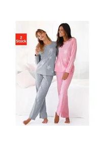 Pyjama Arizona, Damen, Gr. 36/38, bunt (rosa, grau), Single Jersey, Graumeliert (Obermaterial): 90% Baumwolle, 10% Polyester. Obermaterial: 60% Baumwolle, 40% Polyester, bequem lang, Rundhals, B&uuml;ndchen, Homewear-Sets Pyjama, in melierter Optik, Topseller