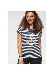 Print-Shirt Kangaroos, Damen, Gr. 52/54, blau (marine, wei&szlig;, gestreift), Single Jersey, Obermaterial: 50% Baumwolle, 50% Modal, bedruckt, gestreift, figurbetont h&uuml;ftlang, Rundhals, mit Aufschlag, Shirts, Kurzarm, figurbetonter Schnitt, mit Metallic-Print