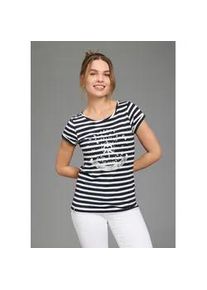 Print-Shirt Kangaroos, Damen, Gr. 40/42, blau (marine, wei&szlig;, gestreift), Single Jersey, Obermaterial: 50% Baumwolle, 50% Modal, bedruckt, gestreift, figurbetont h&uuml;ftlang, Rundhals, mit Aufschlag, Shirts, Kurzarm, figurbetonter Schnitt, mit Metallic-Print