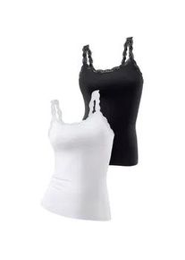 Unterhemd Lascana, Damen, Gr. 36/38, N-Gr, schwarz-wei&szlig; (wei&szlig;, schwarz), Single Jersey, Obermaterial: 95% Baumwolle, 5% Elasthan. Spitze: 87% Polyamid, 13% Elasthan, unifarben, k&ouml;rpernah, tiefer Rundhals, Unterhemden Unterhemd, mit innenliegendem Bustier, Spaghettitr&auml;ger-Top, Unterziehshirt
