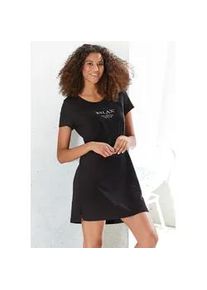 Nachthemd Vivance DREAMS, Damen, Gr. 40/42, N-Gr, schwarz, Single Jersey, Obermaterial: 100% Baumwolle, bedruckt, unifarben, Basic ca. Mitte Oberschenkel, Rundhals, abgesteppte Kante, Kleider Nachthemd, mit Statementdruck