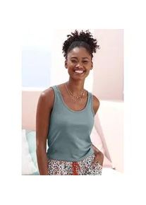 Pyjamaoberteil Lascana, Damen, Gr. 36/38, blau (rauchblau), Rippstrick, Obermaterial: 63% Polyester, 33% Viskose, 4% Elasthan, unifarben, figurbetont h&uuml;ftlang, Rundhals, Shirts, aus Rippstrick