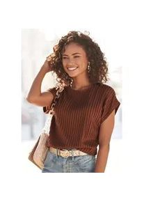 T-Shirt Lascana, Damen, Gr. 40/42, braun (rostbraun), Jersey, Obermaterial: 62% Polyester, 33% Viskose, 5% Elasthan, unifarben, figurumspielend h&uuml;ftlang, Rundhals, Shirts T-Shirt, mit Biesenstruktur, b&uuml;gelfreies T-Shirt aus moderner Strukturware, Topseller