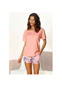 Shorty Vivance DREAMS, Damen, Gr. 32/34, orange (coral, apricot), Single Jersey, Obermaterial: 100% Baumwolle, gebl&uuml;mt, Basic, bequem kurz, Rundhals, angeschnitten, Homewear-Sets Shorty, mit Blumendruck