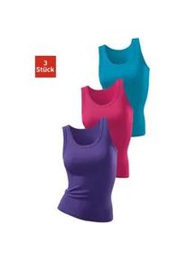 H.I.S. Tanktop H.I.S, Damen, Gr. 32/34, bunt (lila, pink, t&uuml;rkis), Feinripp, Obermaterial: 100% Baumwolle, unifarben, Basic, k&ouml;rpernah normal, tiefer Rundhals, Tops Tanktop, aus weicher Rippqualit&auml;t aus Baumwolle