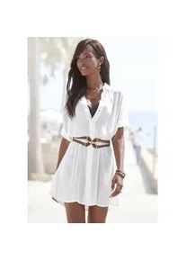 Longbluse Lascana, Damen, Gr. 40, wei&szlig;, Cr&ecirc;pe, Obermaterial: 100% Viskose, unifarben, figurumspielend kurz, mit Aufschlag, Blusen Longbluse, mit Knopfleiste, Kurzarmbluse, Blusenkleid, sommerlich