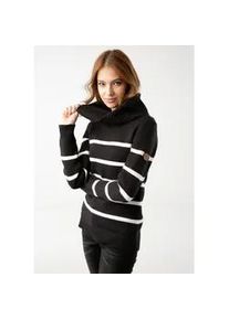 Rollkragenpullover Kangaroos, Damen, Gr. 36/38, schwarz-wei&szlig; (schwarz, wollwei&szlig;), Strick, Obermaterial: 60% Baumwolle, 40% Polyacryl, geringelt, gestreift, normal h&uuml;ftbedeckend, Rippstrickb&uuml;ndchen, Pullover Rollkragenpullover, in l&auml;ssiger Form mit Kontraststreifen