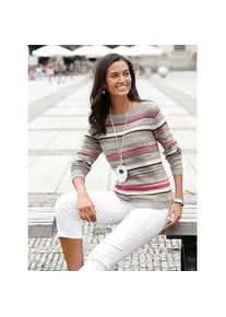 Strickpullover Casual Looks "Pullover", Damen, Gr. 42, grau (hellgrau, ecru, geringelt), 100% Baumwolle, gemustert, mehrfarbig, Pullover Strickpullover