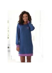Nachthemd Vivance DREAMS, Damen, Gr. 40/42, N-Gr, blau (jeansblau, meliert), Single Jersey, Obermaterial: 60% Baumwolle, 40% Polyester, kontrastfarbene Details, meliert, unifarben mit Farbeins&auml;tzen, loose fit kurz, Rundhals, Raglan&auml;rmel Rippb&uuml;ndchen kontrastfarben, Kleider Nachthemd, mit dekorativen Flatlock-N&auml;hten in Neonfarben