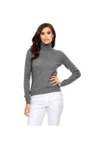 Rollkragenpullover Heine "Rollkragenpullover", Damen, Gr. 46/48, grau (grau, melange), 100% Kaschmir, unifarben, Pullover Rollkragenpullover