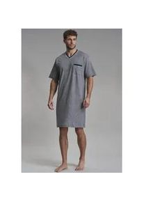 G&ouml;tzburg Nachthemd G&Ouml;TZBURG "Brooklyn", Herren, Gr. 52L, N-Gr, blau (blau, mittel, minimal), Single Jersey, Obermaterial: 100% Baumwolle, bedruckt, bequem kniefrei, V-Ausschnitt, Kleider Schlafshirt, V-Ausschnitt, Kurzarm, Brusttasche, mit Muster, Baumwolle, weich