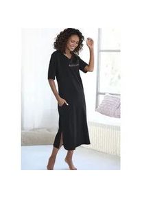 Nachthemd Vivance DREAMS, Damen, Gr. 32/34, N-Gr, schwarz, Single Jersey, Obermaterial: 100% Baumwolle, unifarben, oversize wadenlang, Rundhals, Kleider Nachthemd, mit sch&ouml;nem Foildruck