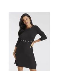 Strickkleid Melrose, Damen, Gr. 36, N-Gr, schwarz, Feinstrick, Obermaterial: 70% Viskose, 30% Polyamid, unifarben, tailliert kurz, U-Boot-Ausschnitt, Kleider Strickkleid, in Mini-L&auml;nge mit femininem Schnitt und Nietendetails, Topseller