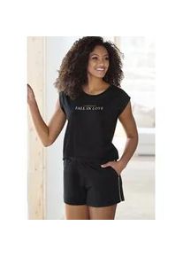 Shorty Vivance DREAMS, Damen, Gr. 32/34, schwarz, Single Jersey, Obermaterial: 100% Baumwolle, bedruckt, unifarben, loose fit kurz, Rundhals, angeschnitten, Homewear-Sets Shorty, mit sch&ouml;nem Foildruck