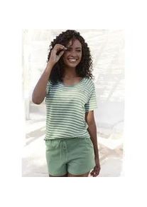 Shorty Vivance DREAMS, Damen, Gr. 36/38, gr&uuml;n, Single Jersey, Obermaterial: 100% Baumwolle, bestickt, gestreift, bequem kurz, Rundhals, Raglan&auml;rmel, Homewear-Sets Shorty, mit sch&ouml;nem Streifenmuster