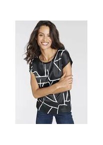 Shirtbluse Laura Scott, Damen, Gr. 34, schwarz-wei&szlig; (schwarz, wei&szlig;, gemustert), Single Jersey, Obermaterial: 100% Polyester. R&uuml;ckenteil: 95% Viskose, 5% Elasthan, gemustert, figurumspielend h&uuml;ftbedeckend, Rundhals, angeschnitten, Blusen, gemustert und gestreift, femininer Stil, Rundhalsausschnitt