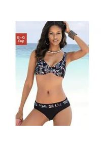 B&uuml;gel-Bikini Petite Fleur, Damen, Gr. 46, Cup D, schwarz (schwarz, bedruckt), Polyamid, floral, Bikini-Sets B&uuml;gel-Bikini, mit floralem Print