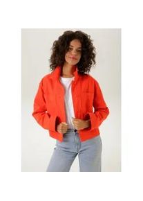 Jeansjacke Aniston CASUAL, Damen, Gr. 36, rot, Twill, Obermaterial: 100% Baumwolle, unifarben, l&auml;ssig geschnitten kurz, 1-Knopf-Manschette, Jacken Jeansjacke, mit tonigen Kn&ouml;pfen zu schlie&szlig;en