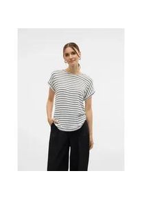 V&eacute;ro Moda Kurzarmpullover VERO MODA "VMBRIANNA SS O-NECK PULLOVER BOO REP", Damen, Gr. XL, schwarz-wei&szlig; (snow wei&szlig; stripes:with schwarz), Feinstrick, Obermaterial: 58% Viskose, 38% Polyester, 4% Elasthan, geringelt, gestreift, normal normal, Rundhals, angeschnitten,mit Umschlag, Pullover, mit &uuml;berschnittenen Schultern mit Umschlagsaum