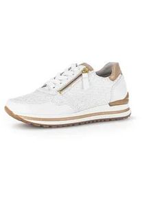Keilsneaker Gabor "TURIN", Damen, Gr. 41, wei&szlig; (wei&szlig;, platinfarben), Kalbsleder, Nappaleder, Schuhe Sneaker, Freizeitschuh, Halbschuh, Schn&uuml;rschuh mit sch&ouml;nen Metallic-Details