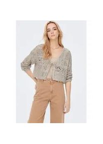 Strickjacke Only "ONLBEACH LIFE 7/8 O-N CARDIGAN KNT NOOS", Damen, Gr. XS, grau (pumice stone), Strick, Obermaterial: 50% Baumwolle, 50% Polyester, unifarben, loose fit kurz, V-Ausschnitt, Strickjacken Strickjacke, mit H&auml;kel-Details