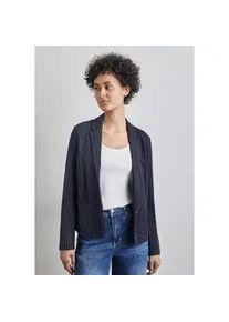 Kurzblazer Street One, Damen, Gr. 46, blau (tiefblau), Stoff, 55% Viskose, 36% Polyamid, 6% Elasthan, 3% Polyester, gestreift, normal kurz, V-Ausschnitt, abgesteppt, Blazer Kurzblazer, Kurz