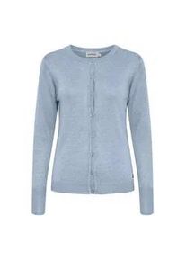 Cardigan oxmo "Strickcardigan OXHlin", Damen, Gr. L, blau (kentucky blau melange), Obermaterial: 80% Viskose CV. 20% Nylon NY., Strickjacken