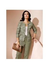 CR&Eacute;ATION L Cardigan CREATION L, Damen, Gr. 48, gr&uuml;n (ecru, khaki, gemustert), 55% Baumwolle, 30% Polyacryl, 15% Polyamid, gemustert, mehrfarbig, Strickjacken