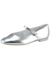 Riemchenballerina Tamaris, Damen, Gr. 39, silber (silberfarben), Lederimitat, metallic, unifarben, Schuhe Riemchenballerina, Blockabsatz, Businessschuh, Flats in veganer Verarbeitung