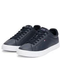 Sneaker Tommy Hilfiger "ICON COURT LTH FLAG ESS", Herren, Gr. 44, blau (dunkelblau), Leder, Lederimitat, Schuhe Sneaker, Freizeitschuh, Halbschuh, Schn&uuml;rschuh mit kleiner Logoflagge