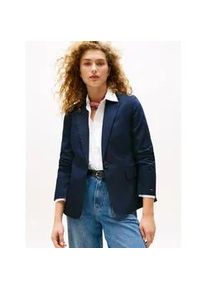 Kurzblazer Tommy Hilfiger "COTTON SLIM BLAZER", Damen, Gr. 44, blau (schwarz night navy), Web, Obermaterial: 65% Baumwolle, 33% Lyocell, 2% Elasthan, unifarben, slim fit, Blazer Kurzblazer