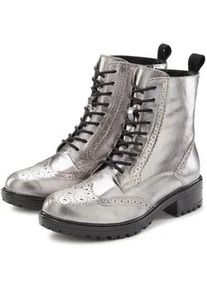 Schn&uuml;rboots Lascana, Damen, Gr. 38, silber (silberfarben), Obermaterial: 100% Schafsleder. Decksohle: 100% Synthetik. Futter: 75% Textilmaterial, 25% Lederimitat. Laufsohle: 100% Synthetik, gl&auml;nzend, Schuhe Schn&uuml;rboots, Schn&uuml;rstiefelette, Ankle Boots, Leder, Schn&uuml;ren & Rei&szlig;verschluss